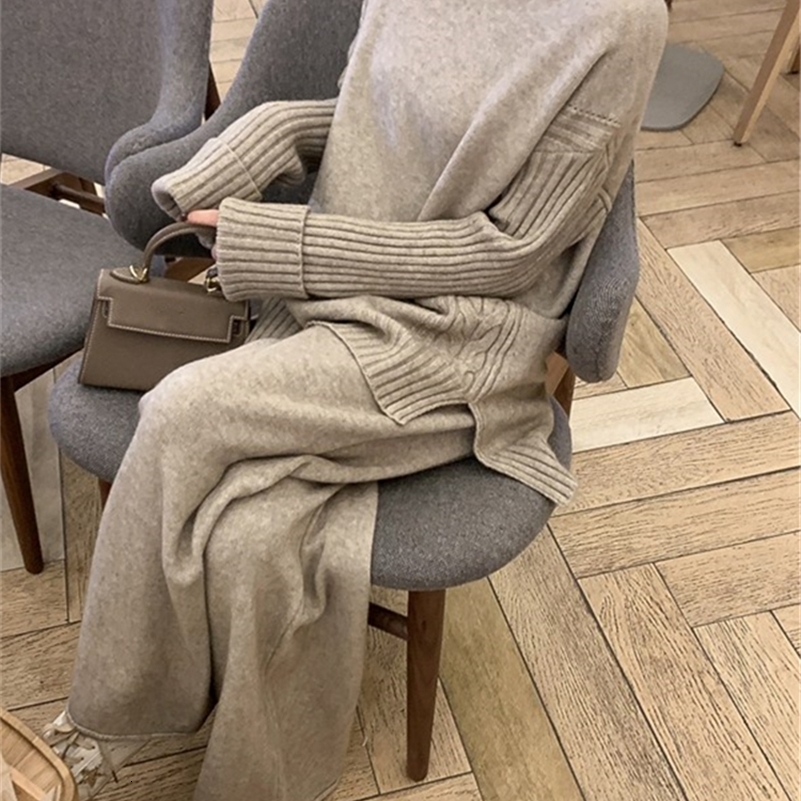Automne Hiver 2 Pièces Femmes Femmes Pull à col roulé en tricot en tricot et à la jambe large Pant de jogging Pullover Suits 250918