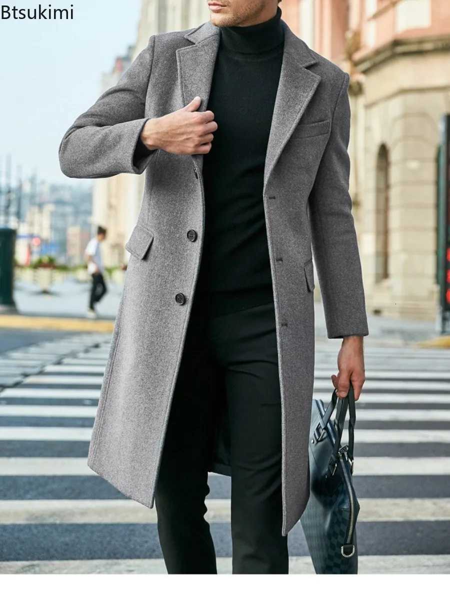 Autumn Winter Long Woolen Coats Mens Warm Windbreaker Elegant Slim Overcoats British Fashion Jackets Streetwear New Men Clothes X250919