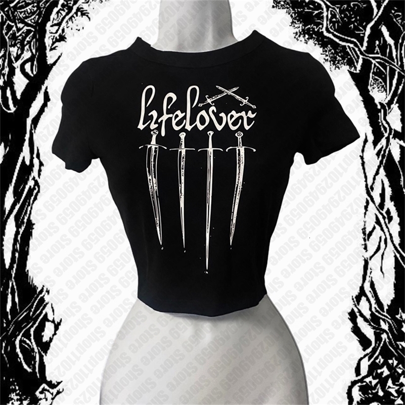 Vintage Harajuku Short Sleeve Women Tshirts Punk Goth Graphic T Shirts Y2k Style Clothes Emo s Streetwear 2000s Crop Tops 250918
