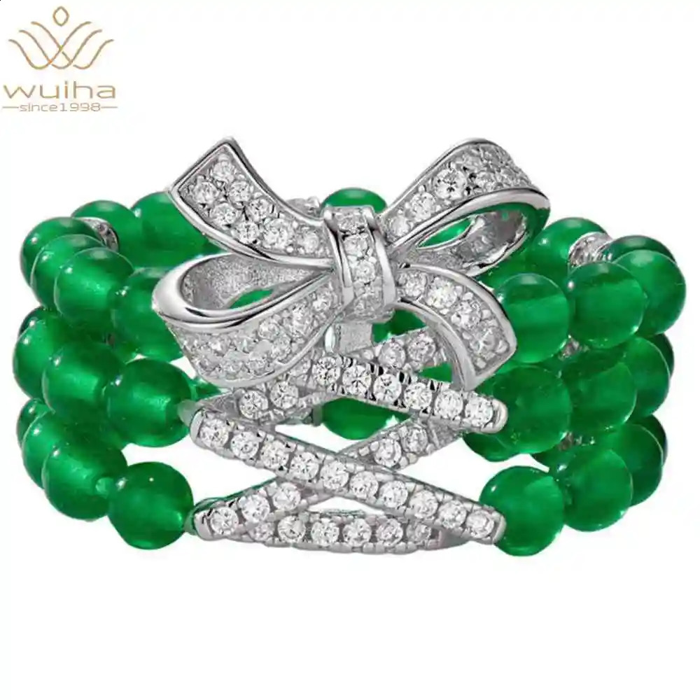 WUIHA 100 925 Sterling Silver Lab Sapphire Jade High Carbon Diamonds Gemstone Wedding Engagement Bowknot Rings Fine Jewelry 250920