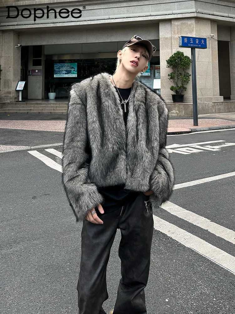 Fashion Retro Mink Ecofriendly Fur Jacket Trendy High Street Cotton Tops Mens 2024 Winter Longsleeve Cottonpadded ClothesXJ250920