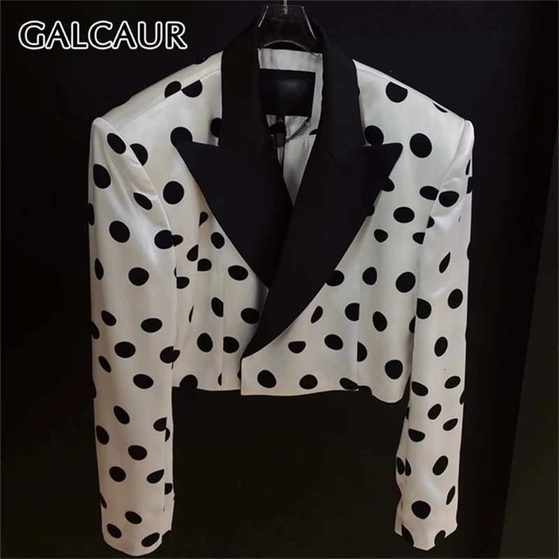 Galcaur Colorblock Sleming Temperament Blazer pour femmes revers à manches longues Patchwork Polka Dot Coat Femme Vêtements 250919CJ