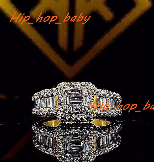 Luxury Personalized Custom Letter Iced Out Moissanite Diamond 925 Sterling Silver Round and Baguette Hip hop Ring for Men