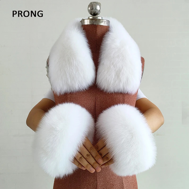 Natural Fox Fur Collar Real Fur Cuffs Set Winter Neck Warmer Fur Scarf Women Square Collar Cuff One Set Collocation Coat 250920