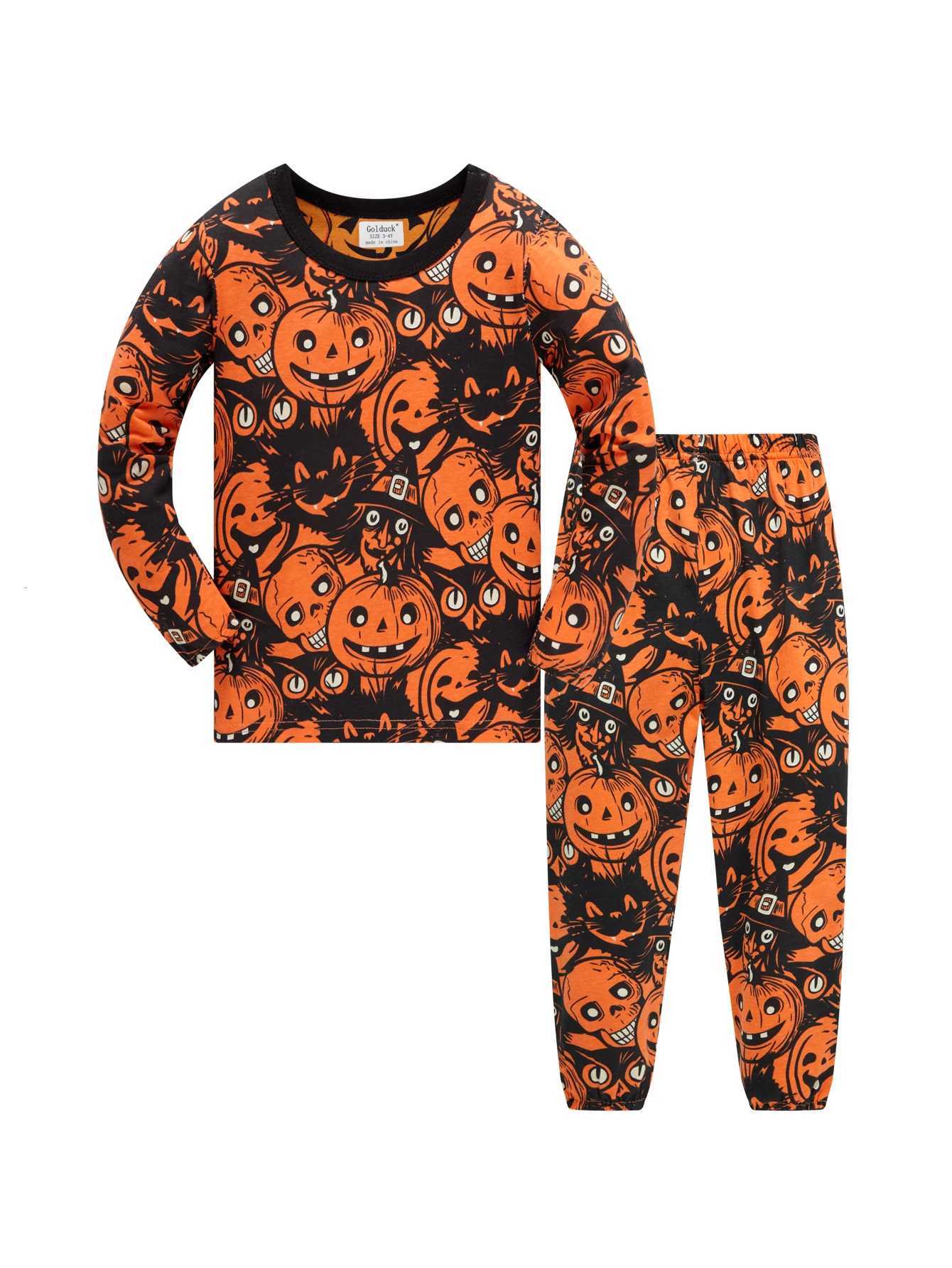 Pajamas d'Halloween pour enfants Imprimé de citrouille 100 coton Soft Pyjama Set Boys Girls 18 ans à manches longues X250920