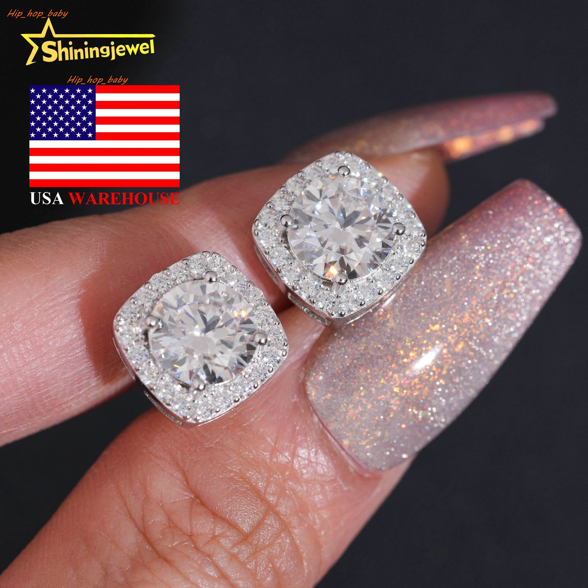 Bijoux de mode Hip Hop 925 Boucles d'oreilles en diamant Moisanite en argent 2ct par paire Iced Out Moissanite Back Back Halo Oreads Boucles