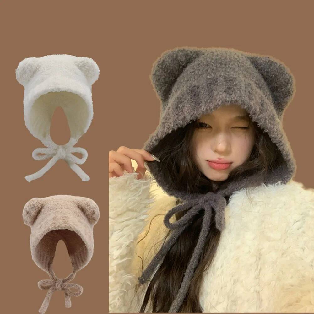 new Lambhair Winter Haruku y2k Beanies Knitted Women Lace up Warm Thick Hip Hop Skullcap Short Hat Unisex Basic Cap bomber ddmythur