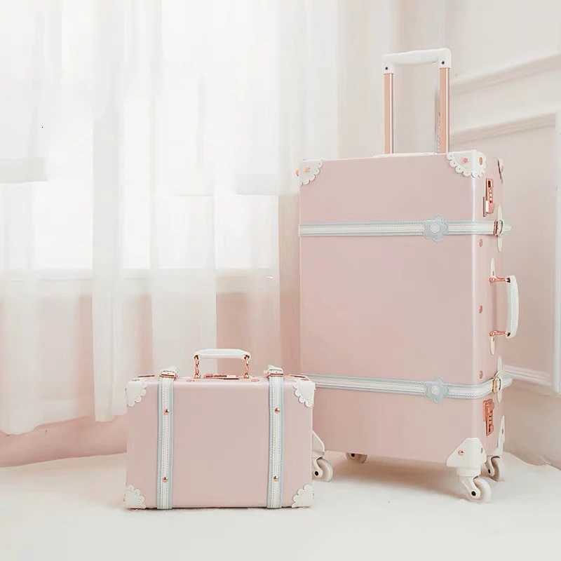 Vintage Luxury travel suitcase set with handbag pu leather trolley luggage valise women cute rolling luggage 20222426 inch W250920-image-1076020249