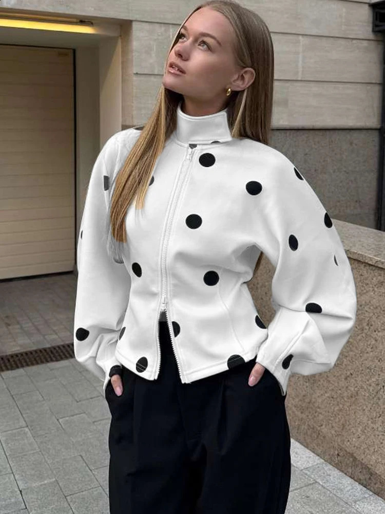 Nibber polka dot imprimement veste femmes à double tête à fermeture éclair à la fermeture à glisse à collout à la fermeture à collosp