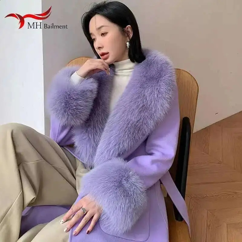 Winter Real Fox Fur Collars Cuff Sets For Women Coat Solid Color Scarves Female Fashion Warm Genuine Scarf Cuff Ladies 250920