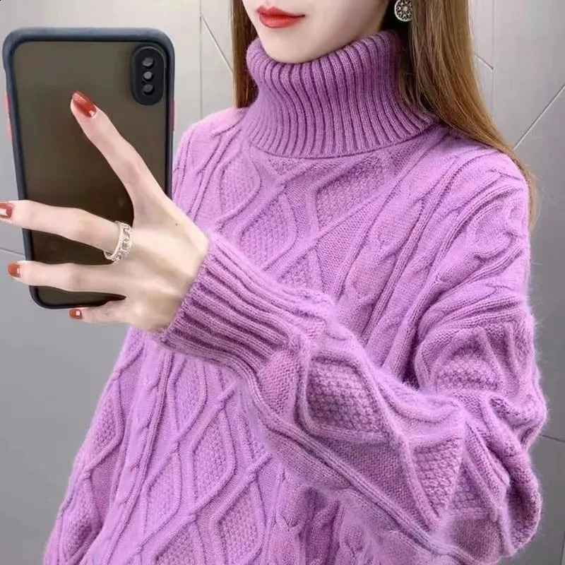 Womens Turtleneck Sweater Fall Winter Loose Warm Knit Pullover Tops Candy Colors Knitwear Jumper Korean Soft Casual Poleras 250919