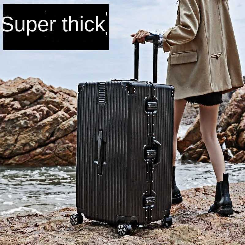 Oversized 28507080inch Suitcase Aluminum Frame Suitcase on Wheels Large capacity Leather Luggage with Combination Lock W250920-image-1076021985