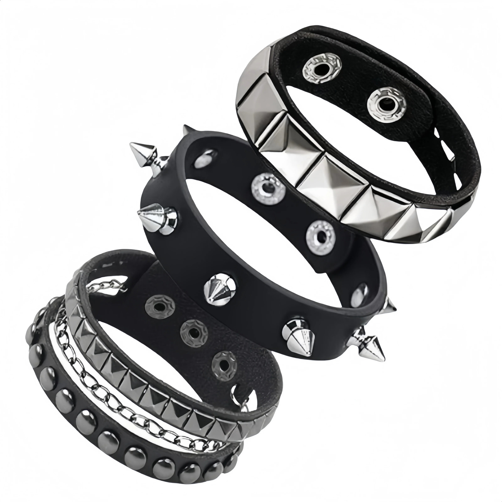3PCSSet Black Goth Boho Bracelets For Men Women Punk Gothic Spike Rivets PU Leather Bracelet Bangles Hip Hop Party Jewelry Gift 250919