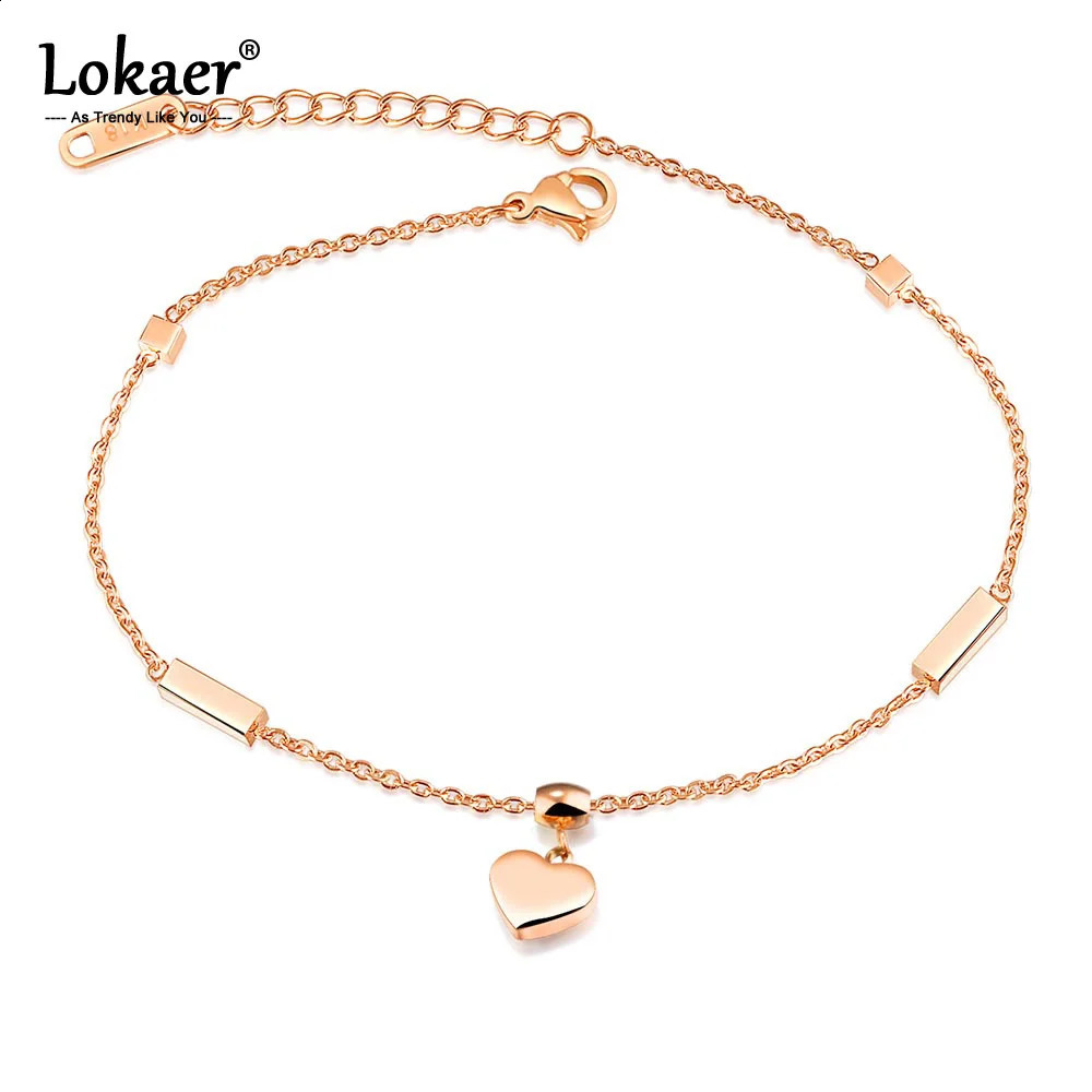 Lokaer Heart Cube Charm Anklets For Women Rose Gold Color Stainless Steel Female Foot Bracelet Friendship Jewelry A19040 250919