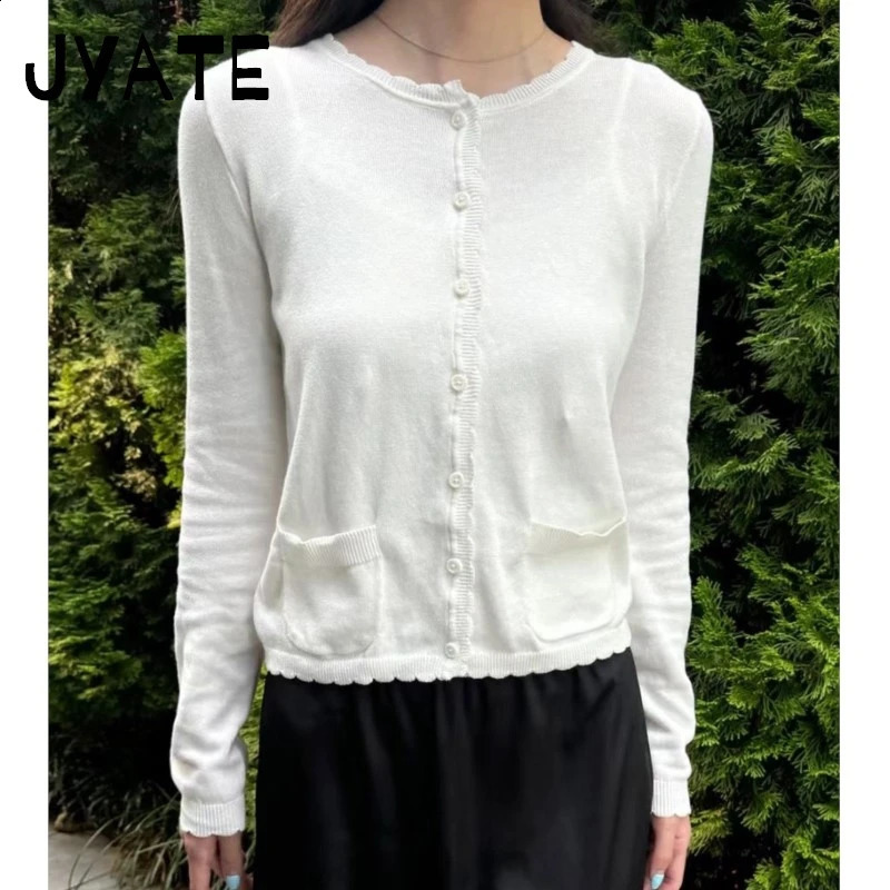 Poches simples Pull en tricot Slim Cardigan Femme ONECK Prillets de coton à manches longues Sweet Preppy Style Tricketwear Coat Y2K Tops 250919