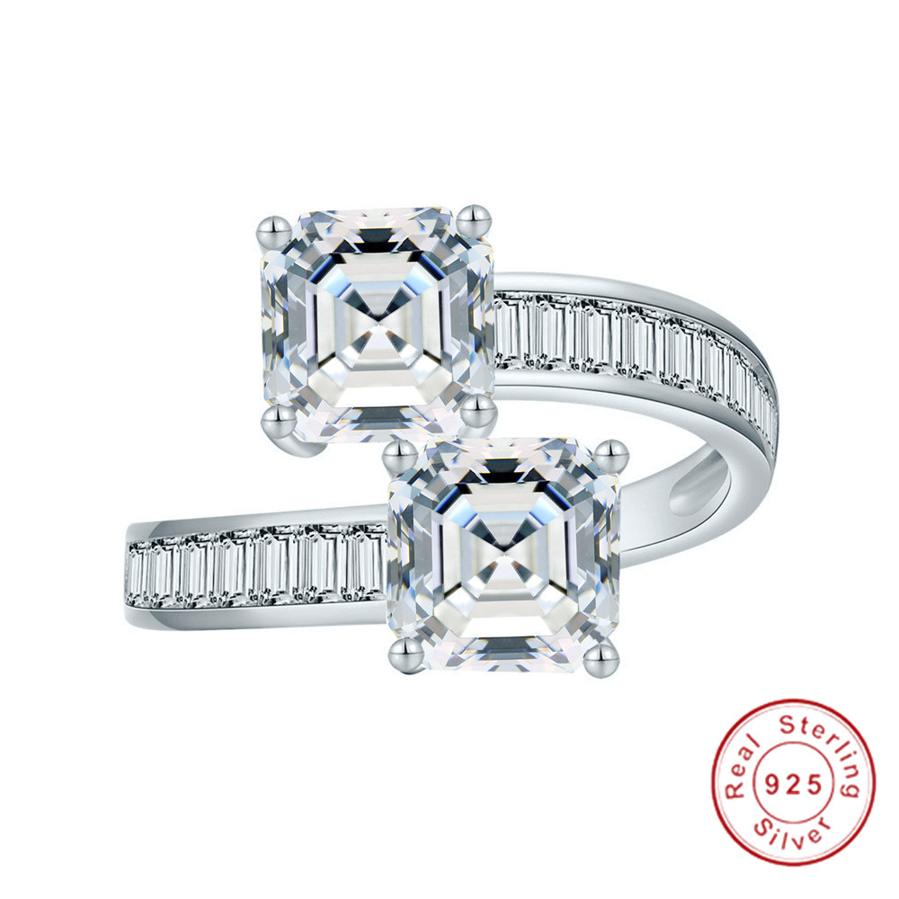 2025 Choucong Brand Anneaux de mariage Bijoux luxueux Bright Vérite 100% 925 STERLING ASSCHER CUT LAB LAB MISSANITE DIAMANT GEMSTONES PART