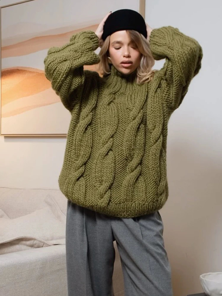 Solide décontracté pull-en-tricot femmes Fashion Half High Collar Full Full Sweater Lady Lady Daily High Street Autumn Pullovers 250919