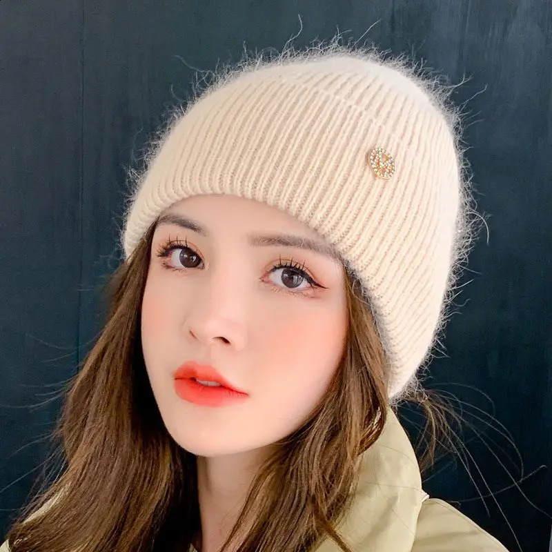 Autumn and Winter M Standard Rabbit Fur Warm Plush Thick Knitted Hat Korean Version Couple Cotton says Soft Comfortable 250919