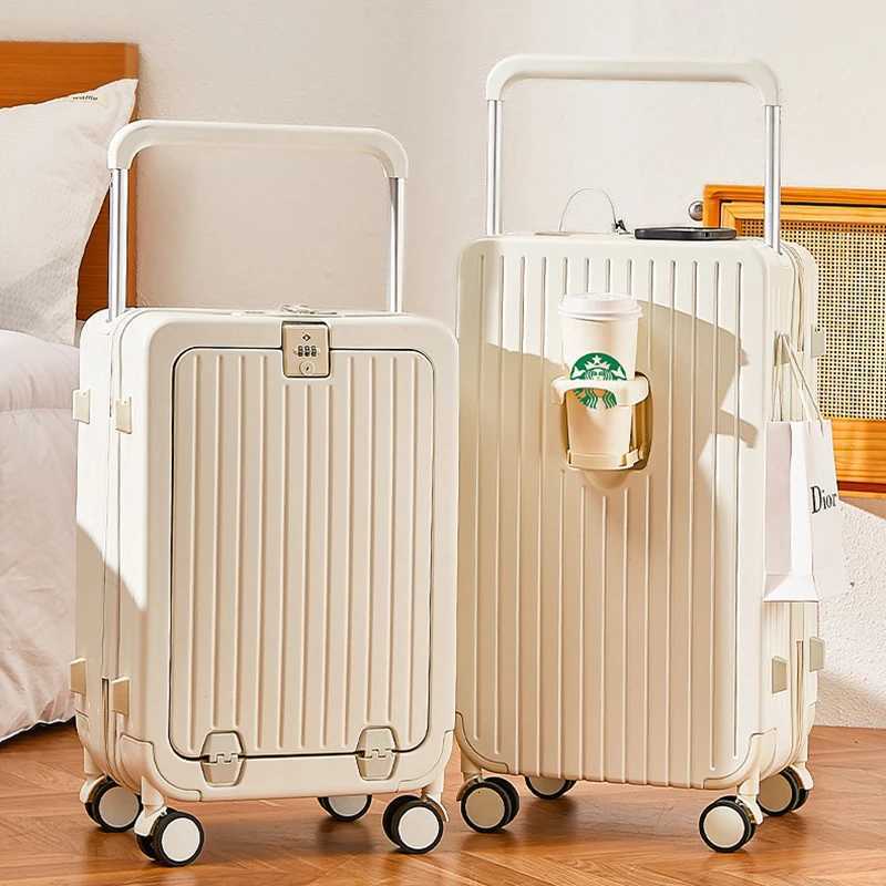 Wide pull rod luggage men women fashion travel suitcase front carry on trolley case 20222426 inch password boarding suitcase W250920-image-1076020446