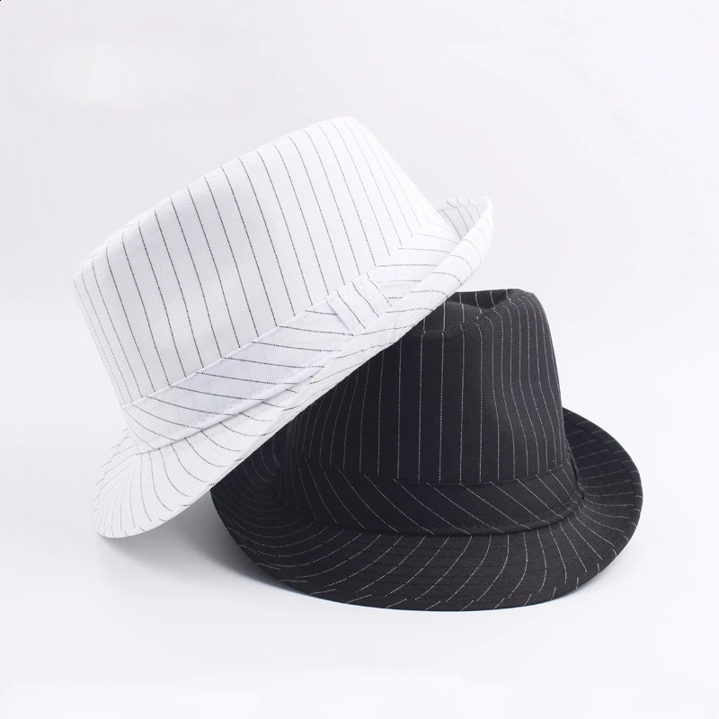 Spring and Autumn British Black White Striped Cloth Jazz Fedoras Mens Casual Versatile Couple Sunshade Hat Outdoor 250919