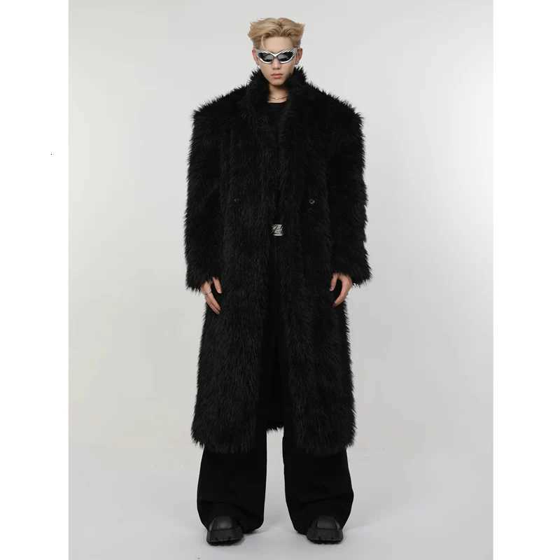 Mens winter artificial mink fur coat long over the knee fox fur wool fashion plush trench coat W250920
