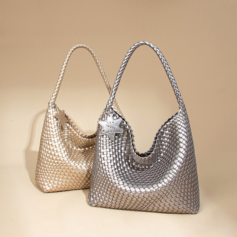 Hand-woven design Bag for Women Korean Style Fashion Large Capacity Tote Bag Soft High Quality PU Leather Shoulder Bag