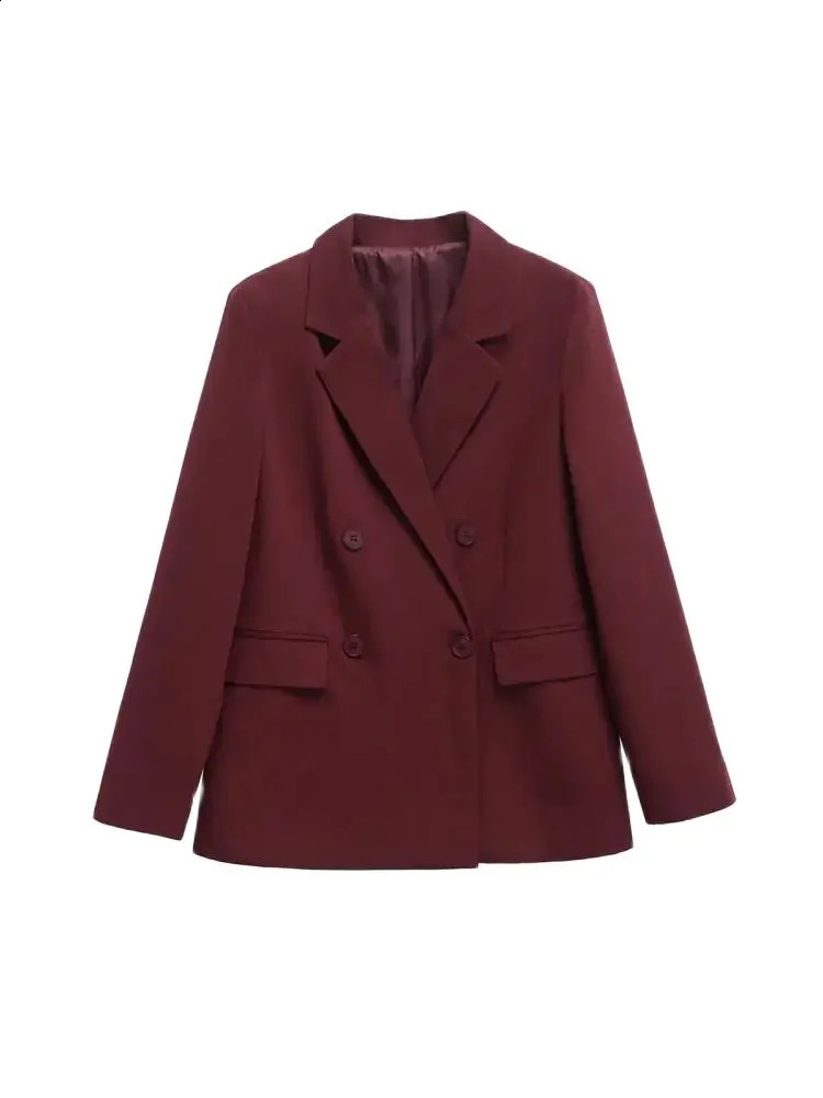 Trza Blazer à poitrine double pour femmes poches à rabat à manches longues mode Feme Femme chic 250920