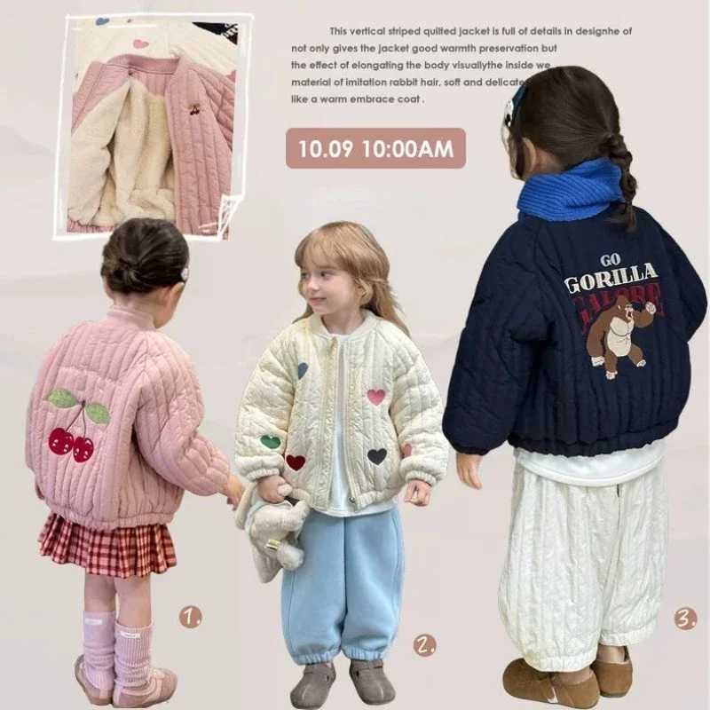 Cartoon broderie d'hiver veste pour enfants épaissis Wam en peluche filles garçons de vêtements d'extérieur