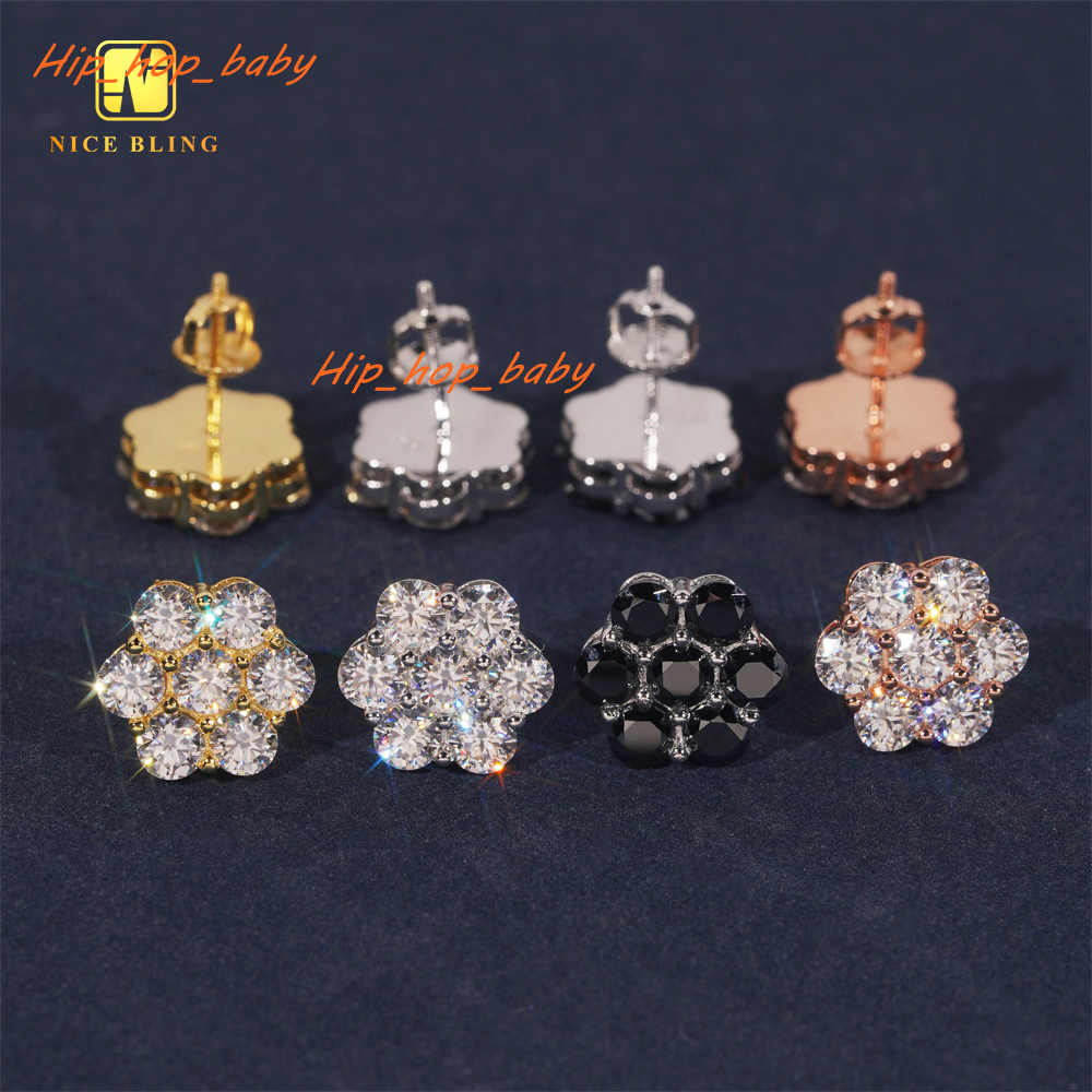 Pass Diamond Tester Cluster Vis Back Ored Studs 12 mm Iced Out Hip Hop Jewelry 925 Silver VVS Moisanite Moisanite Stud Oreing For Women
