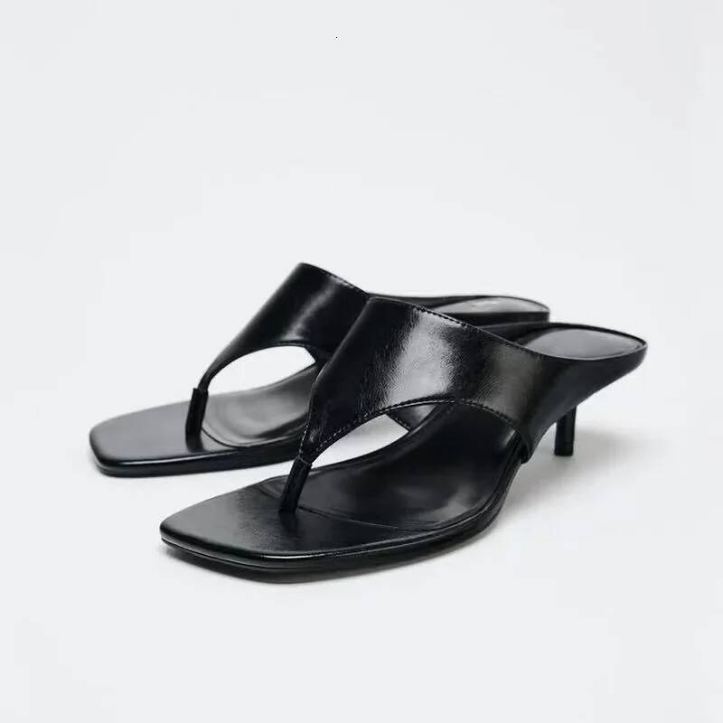 Printemps d'été Nouveau talon Mid Hel's Slinom High Talons à orteils plats Boutelles chaussures confortables Sandals à enfiler respirant Ddmypand