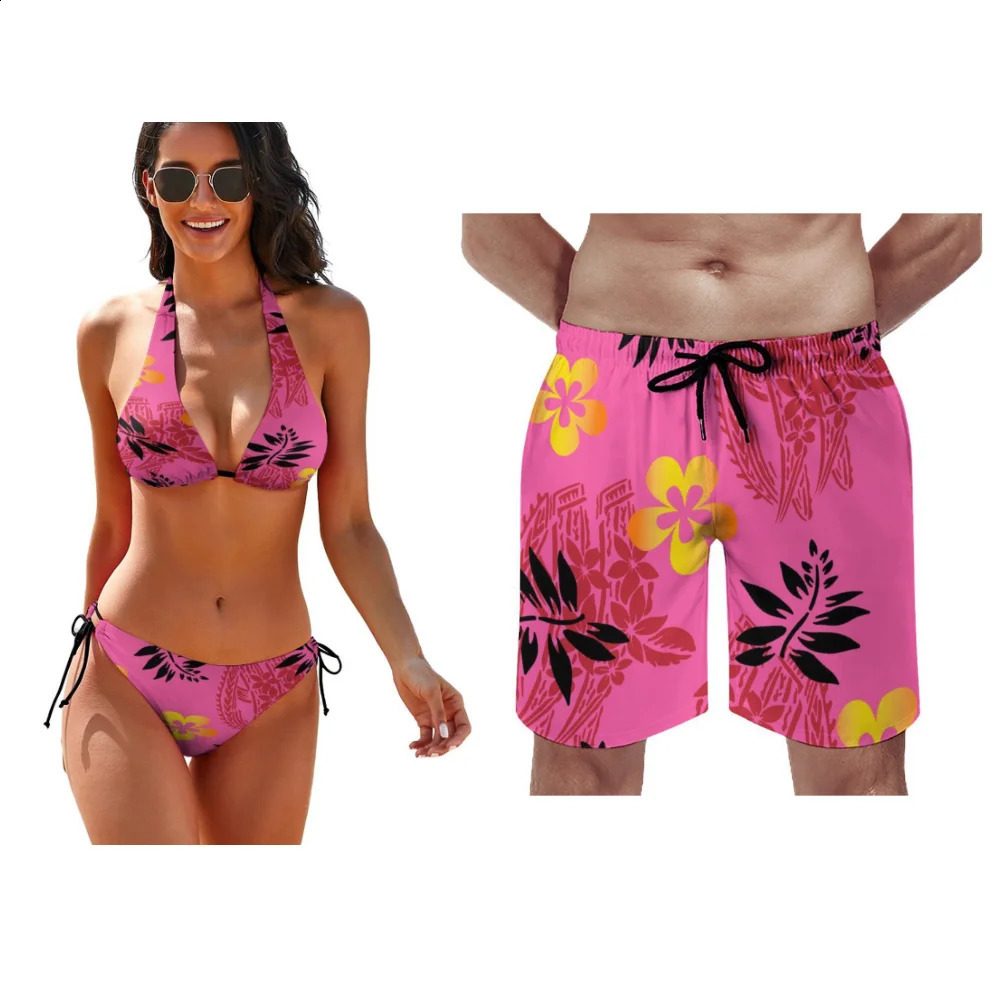 Bikini Womens Swimsuit TwoPiece Set Mens Sport Beach Shorts Polynesian Custom Hawaiian Islands Couple Fashion 250920