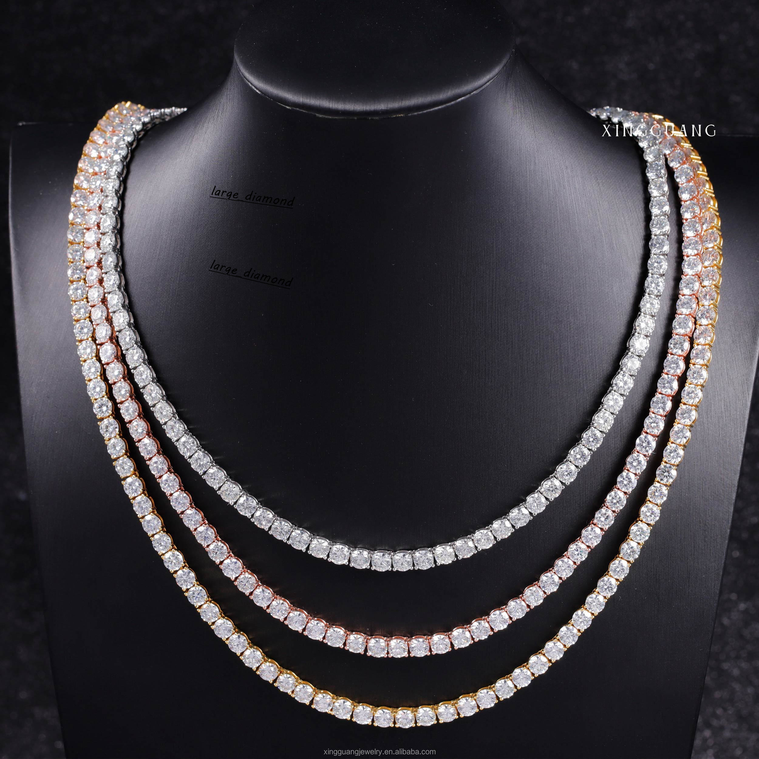 Factory Wholesale Price 2mm 3mm 4mm 5mm 65mm 925 Silver Necklace Hip Hop VVS Moissanite Diamond Pass Diamond Test Tennis Chain