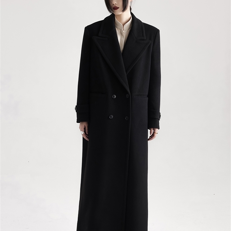 Lautaro Winter Long Black Warm Soft Wool blends Coat for Women High Quality Loose Casual Woolen Overcoat 2024 y250919