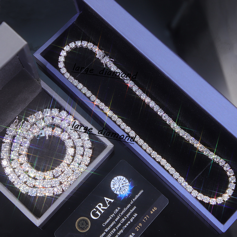 Hotsale 2 to 65 mm Tennis Diamond Chain Necklace S925 Silver VVS Moissanite Tennis Link Fine Jewelry Necklaces for Men Women