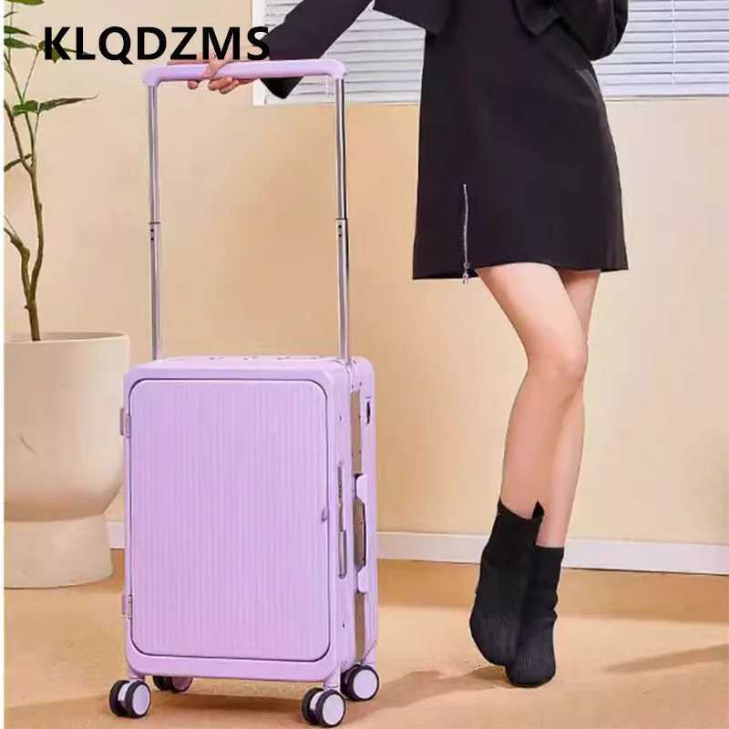 KLQDZMS 25 USB Charging Luggage 20 Inches PC Boarding Box Womens Trolley Case Aluminum Frame Password Box Cabin Suitcase W250920-image-1076022295