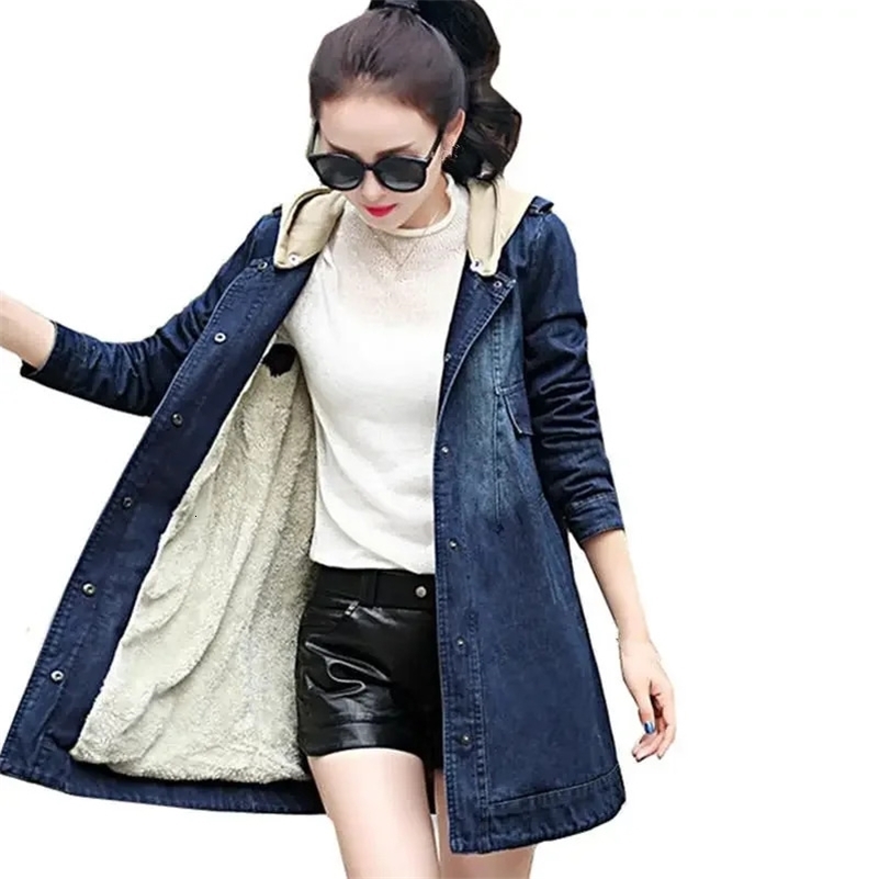 Large Size 5XL Denim Jacket Women Loose Vintage Hooded Jeans Jacket Female Outerwear Ladies Tops Warm Thick Denim Coat Q2874 250919