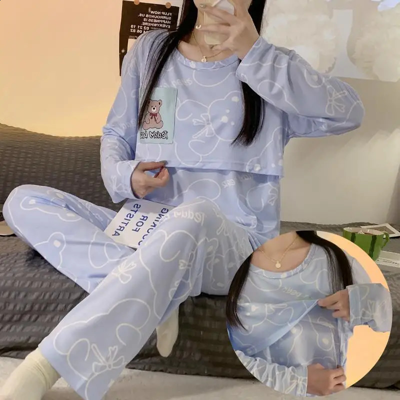Monthly Clothing 2-Piece Spring And Autumn Maternity Pajamas Summer Breastfeeding Suit Breastfeeding Pajamas Homewear 260516BJ