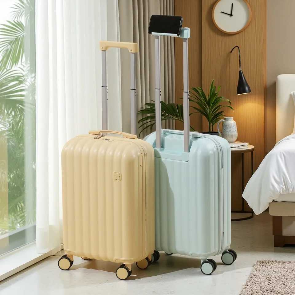 Lightweight 20 24 ABSPC Leisure ShortDistance Luggage with Mobile Phone Stand 360 Silent Universal Wheel Travel Suitcase W250920-image-1076022572