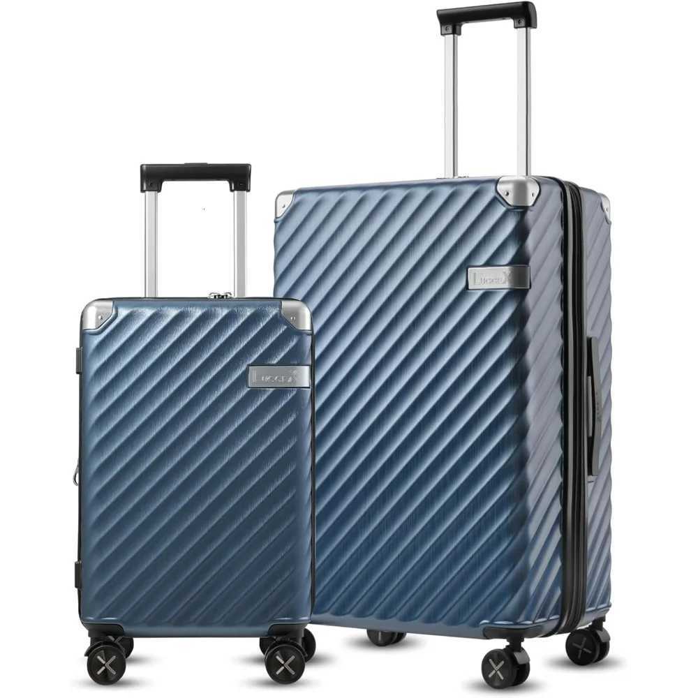LUGGEX Luggage with Spinner Wheels Polycarbonate Expandable Hard Shell Suitcase 2 Piece Set Blue W250920-image-1076022684