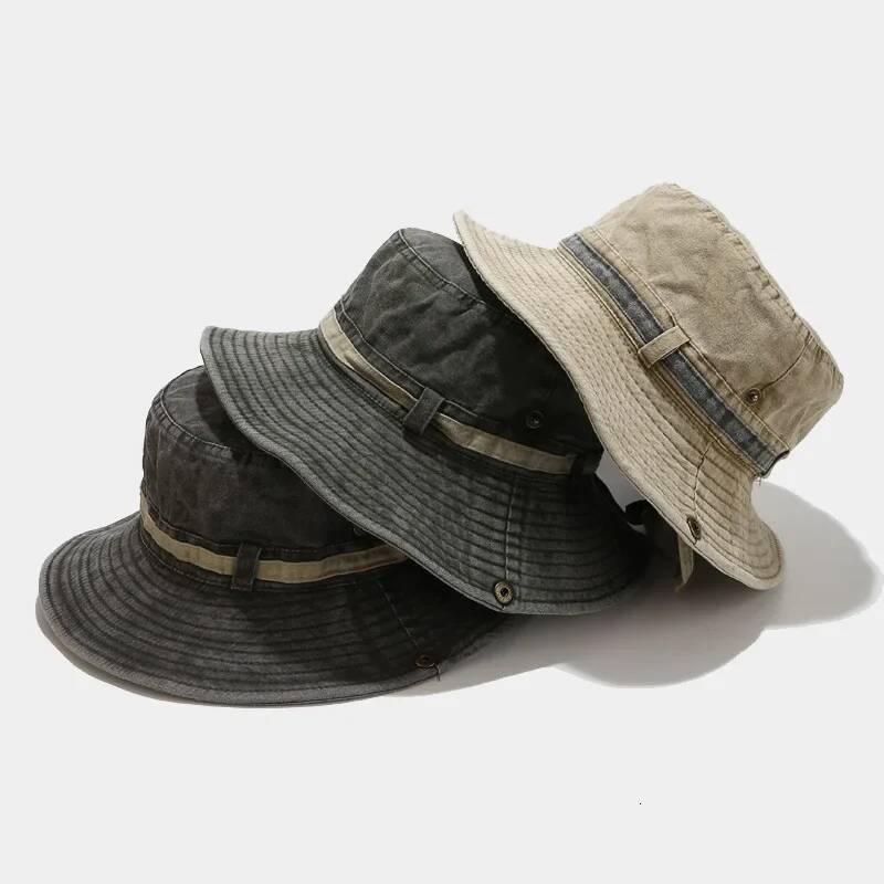2024 Four Seasons Coton Buck Solid Fisherman Chapeau de voyage en plein air Bouchure de soleil pour hommes et femmes 155 Ddmythur