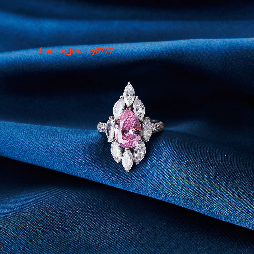 RINNTIN LZR31 New Arrivals Fashion Jewelry Princess Pink Moissanite 925 Sterling Silver Oval Diamond Gemstone Ring