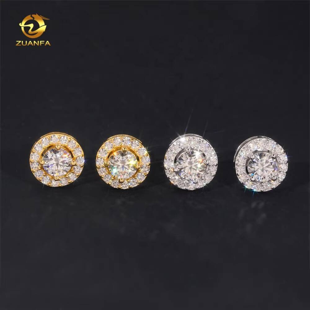 Nouvelle arrivée Halo Design Hollow 50 mm Centre Stone Hip Hop Silver 925 Boucles d'oreilles en diamant Moisanite