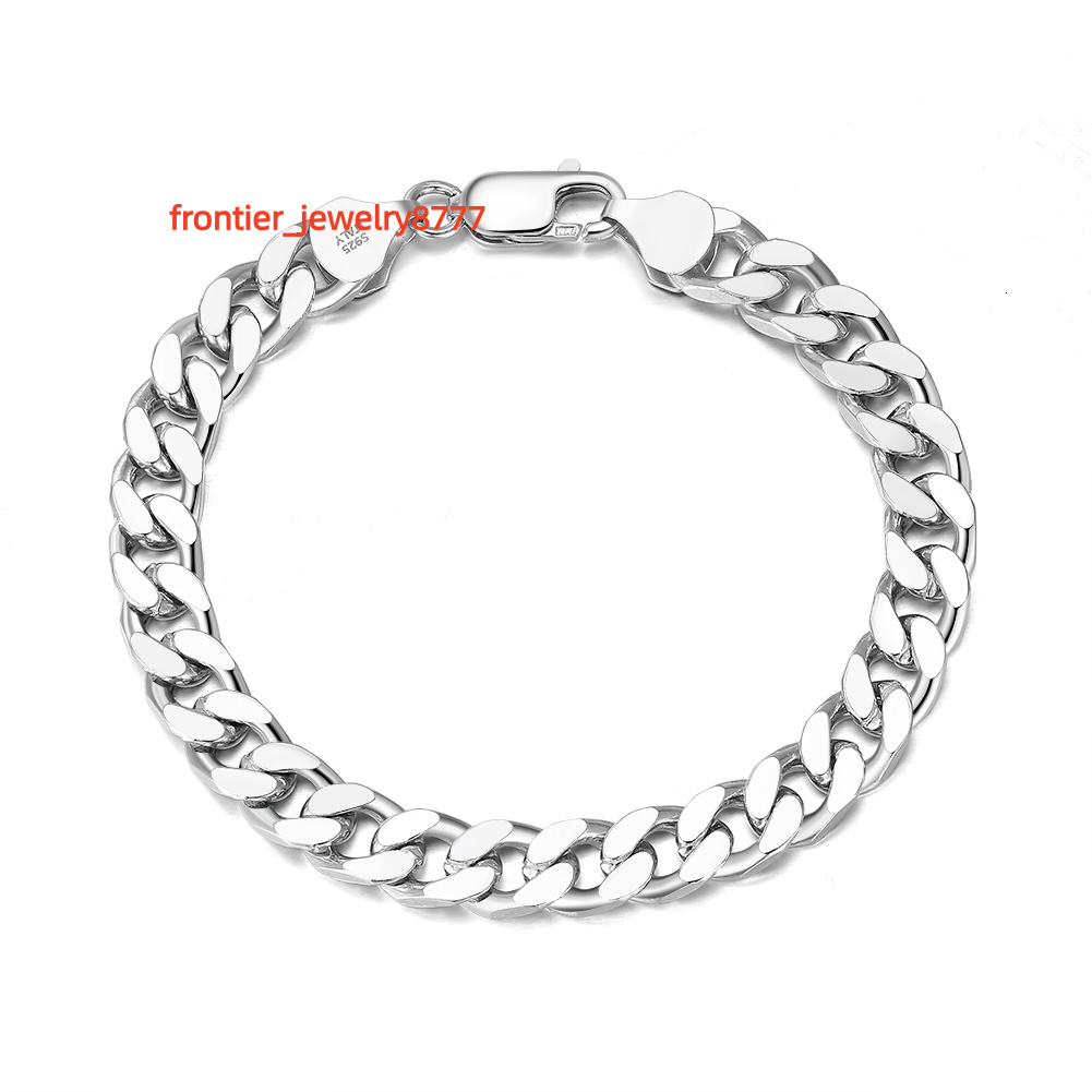 RINNTIN SB104 Hiphop Thick Silver Chain Bracelet 3657mm Width Solid 925 Silver DiamondCut Cuban Link Chain Bracelet for Men
