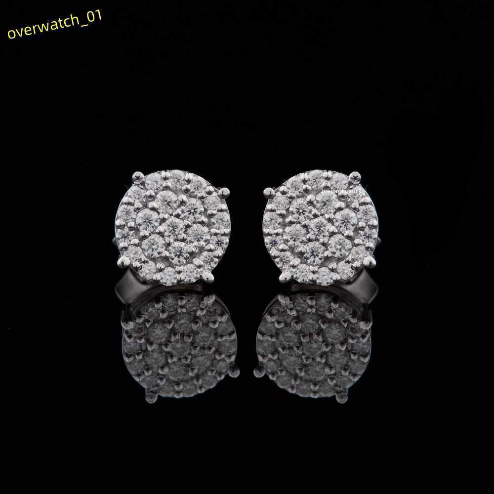 Fashion Simple Iced Out Bling Round Stud Earrings Gold Plated 4 Claws Design Earrings Women Men Diamond Couple Jewelry