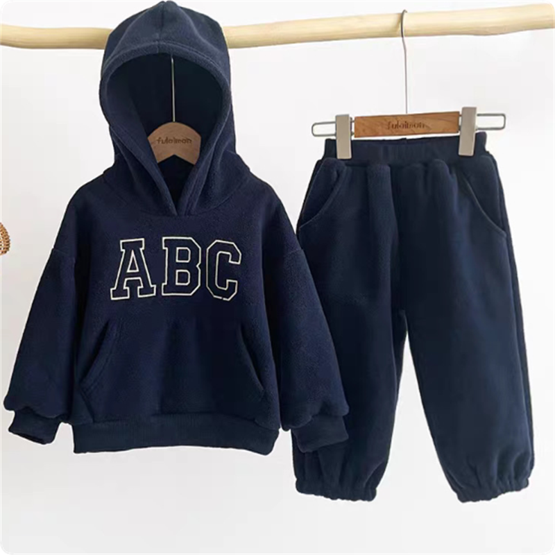 Fashion Children Clothing Sets Fleece Hoodie Jacket Autumn Winter Boys Girl Clothes Warm Velvet Top Coat Pants 2pcs Suit Kids Tracksuit H251208-image-1087662444