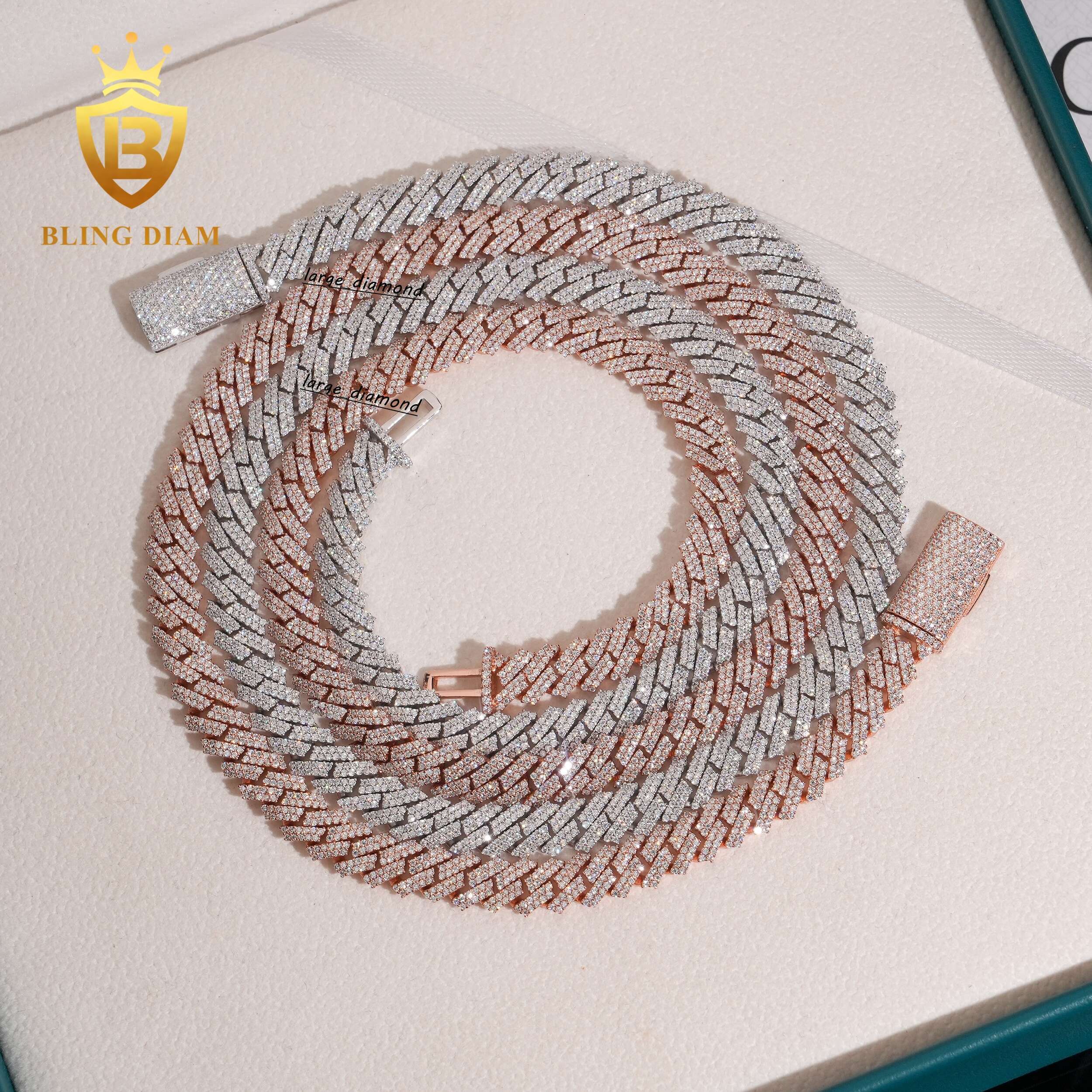 Vente chaude Fine Bijoux 925 argent sterling 8 mm Hip Hop Moisanite Diamond Iced Out Moisanite Cuban Link Chain
