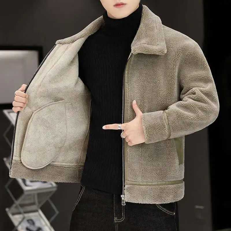 Korean Style Solid Color Men Coat Herren Winter Faux Leather Jacket Men Imitation Fur Trend Veste Homme Jaqueta Motoqueiro W250920