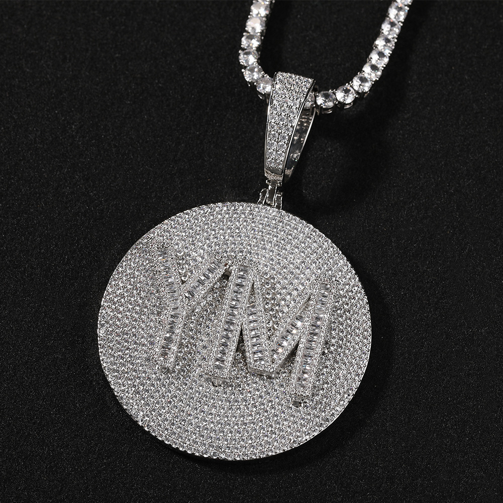 Hip Hop Trendy Men's Large Round Pancake Cubic Letter Pendant Personality Exaggerated Style Accessories Trend