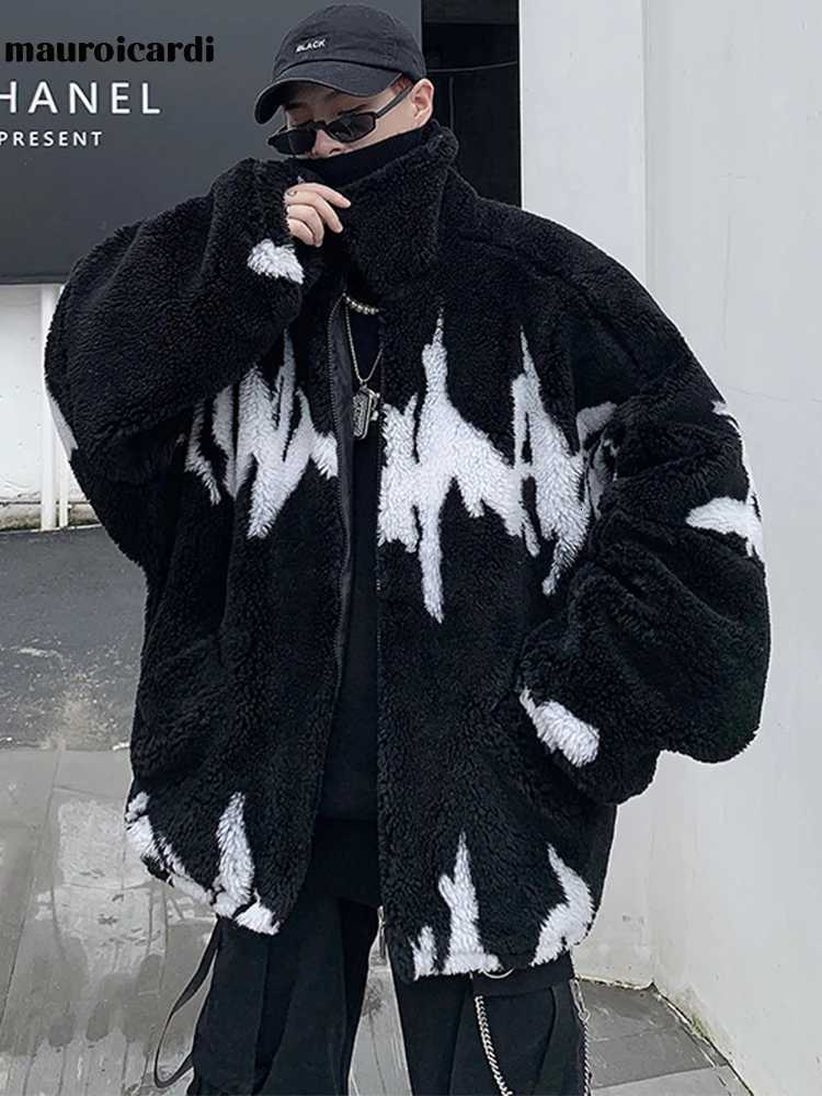 Mauroicardi Hiver surdimensionné épaissis épaissis de veste de fausse fourrure moelleuse Men Raglan Long Manche à manches éteintes Luxury Designe