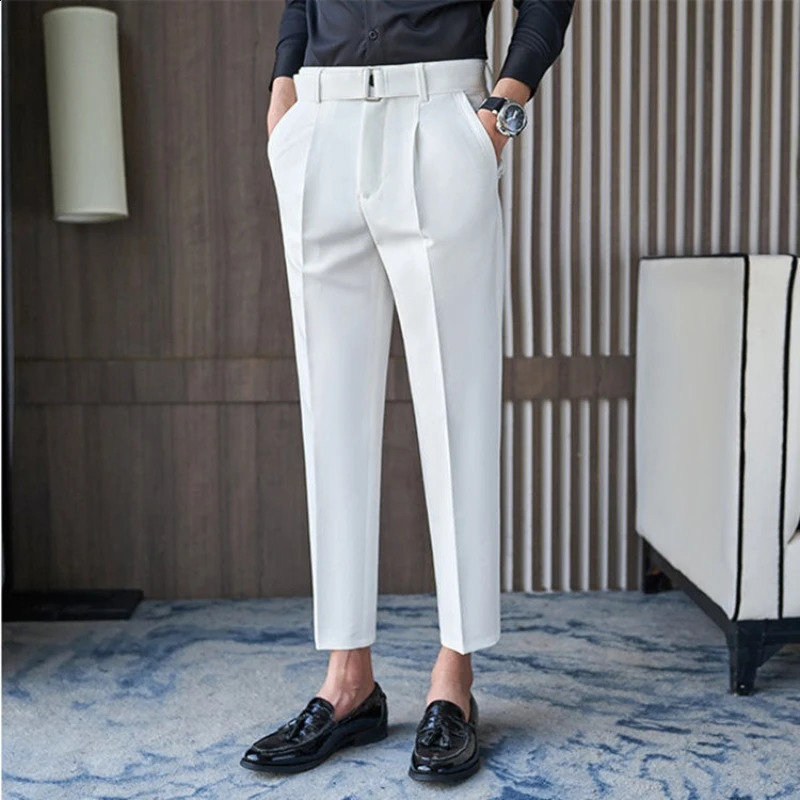 Business Slim Fit Man 9 Cropped Suits Pants High Quality Stylish Clothes Offer Elegant Thin Casual Classic Suit Trousers for Men 250919